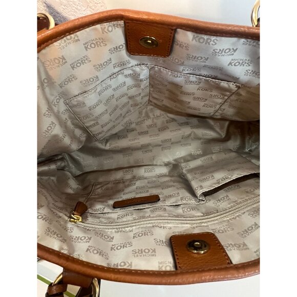 Michael Kors Striped Shoulder Bag Tote Purse Navy White Tan Leather Trim nautica - Picture 5 of 11